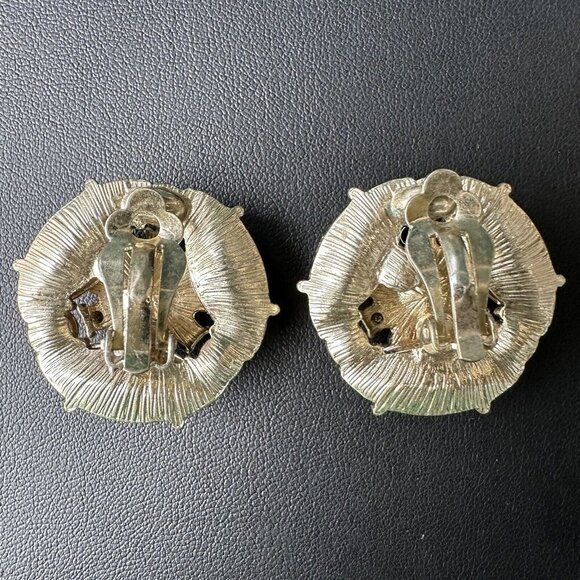 Vintage‎ Statement Necklace 22" w Match Earrings Flower Design Clear Rhinestones - Picture 5 of 11